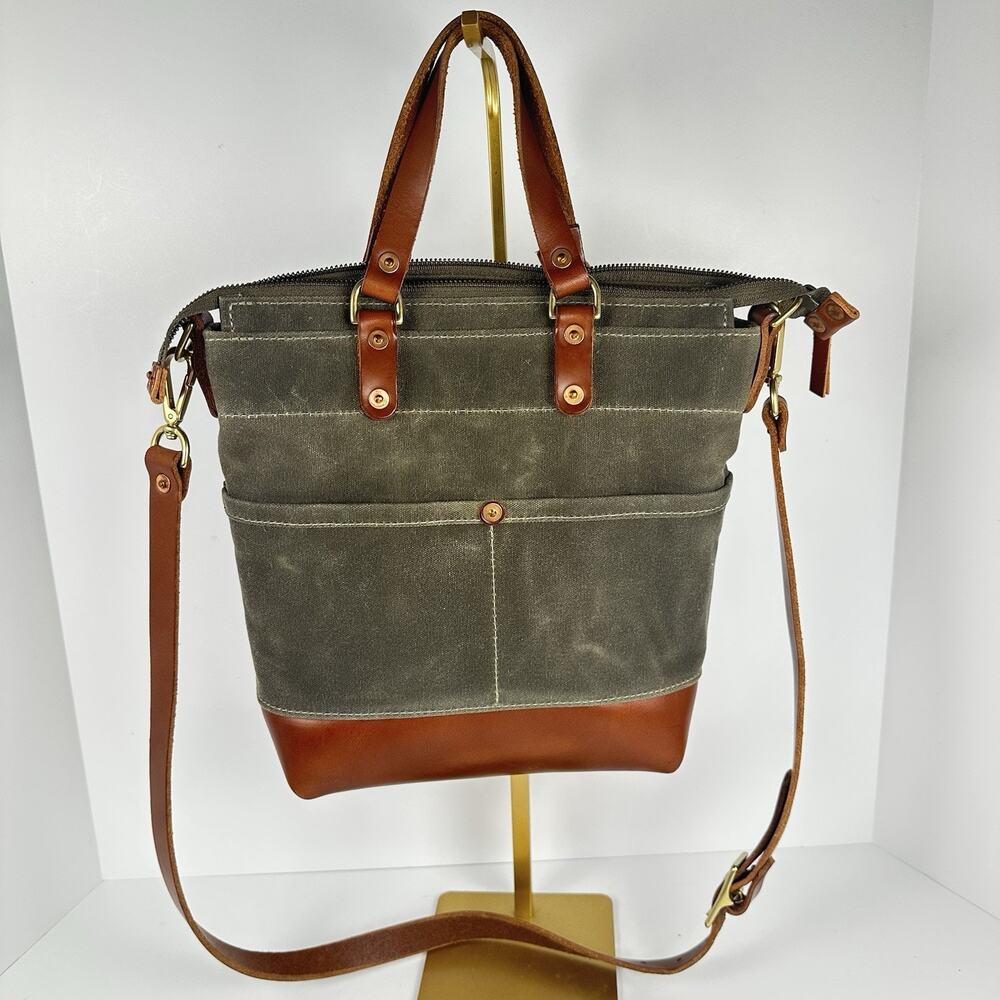 North End Canvas & Leather Bag The Leona Denim interior Pristine crossbody tote - Picture 4 of 16